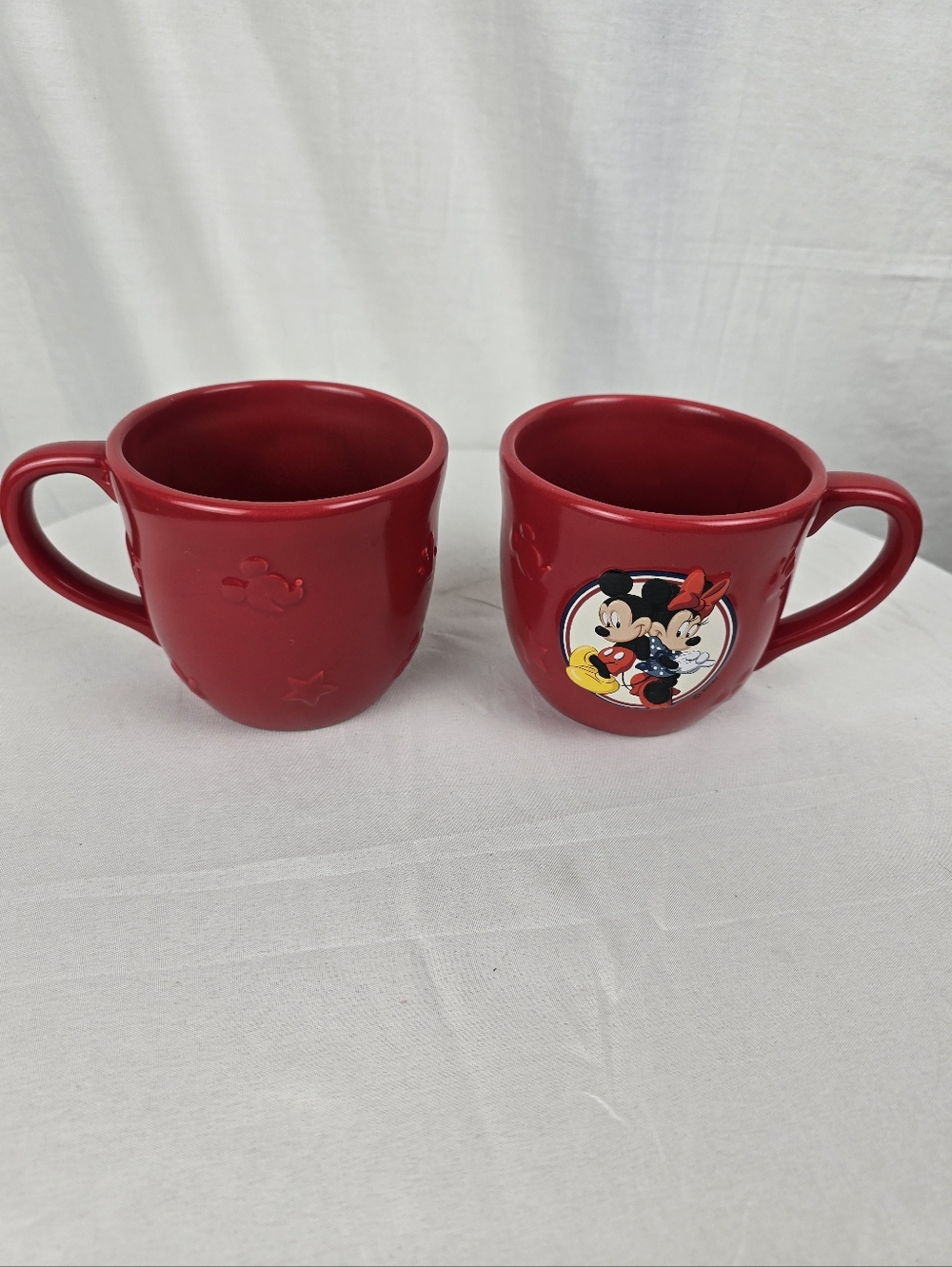 Lot Of 2 Red Mickey & Minnie Ceramic 3D Mugs